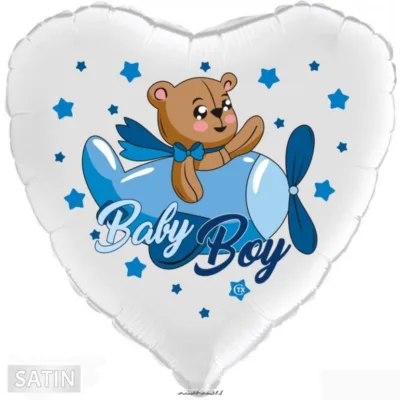 PALLONCINO BABY BOY ORSETTO CUORE MYLAR 18 INCH.